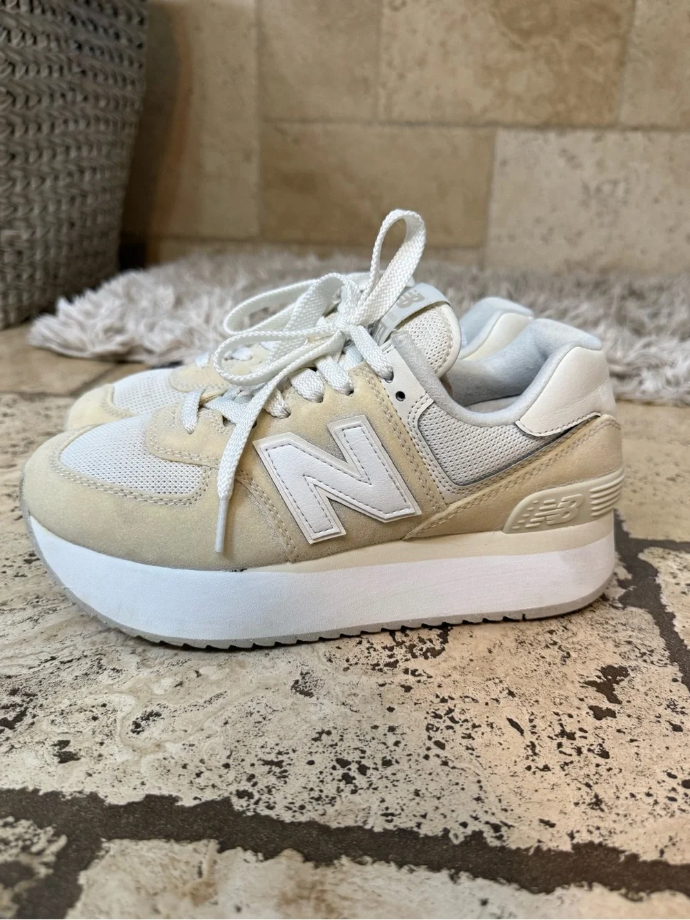 New Balance Women's Cream and White Platform Athletic Sneakers